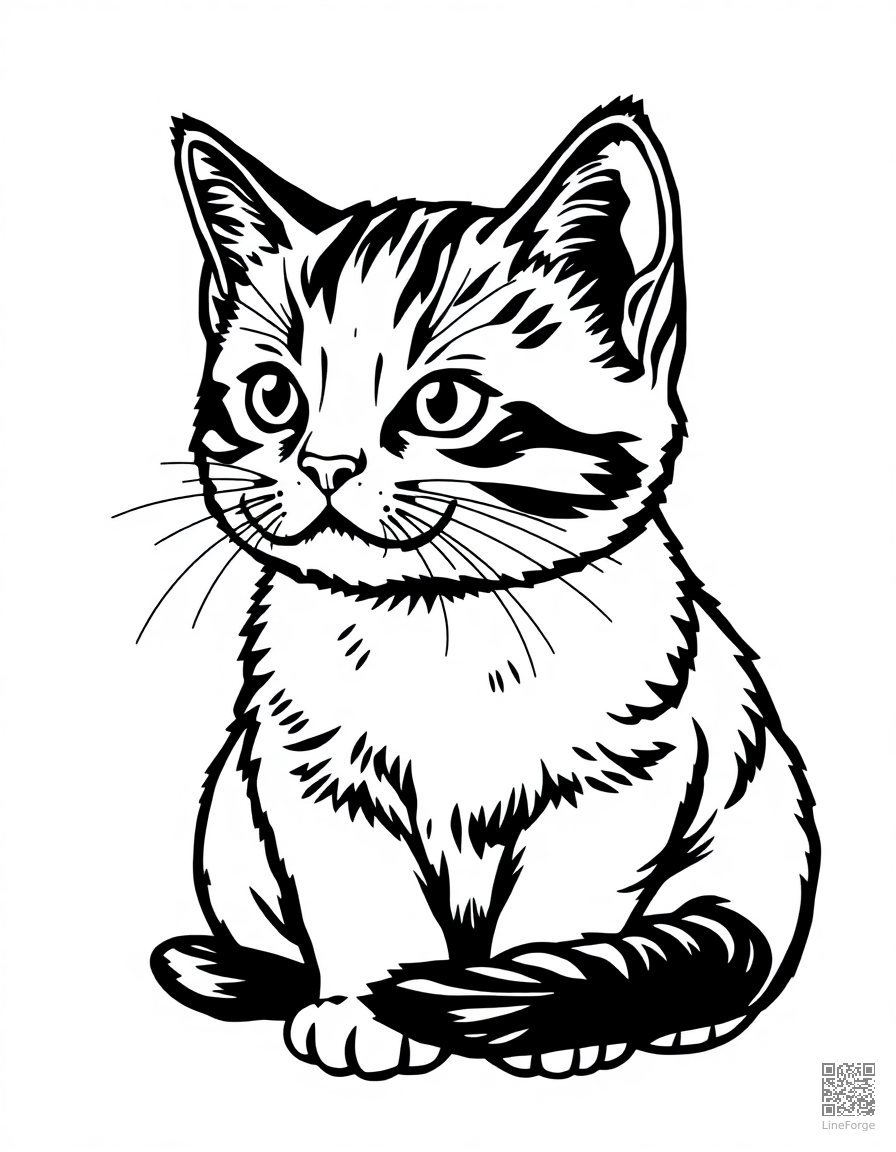 scottish fold kitten with folded ears coloring page Woodcut style - free printable