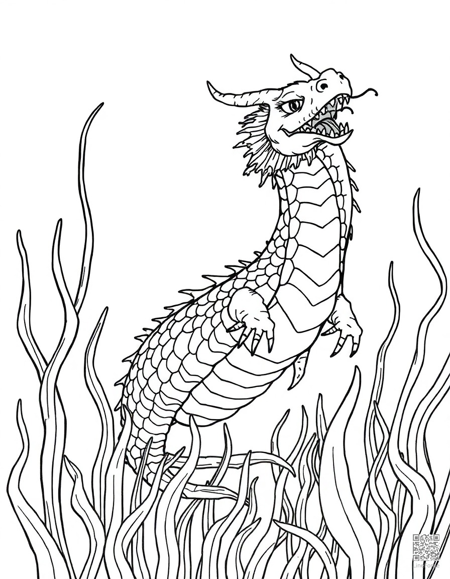 sea dragon floating among kelp coloring page Manga style - free printable