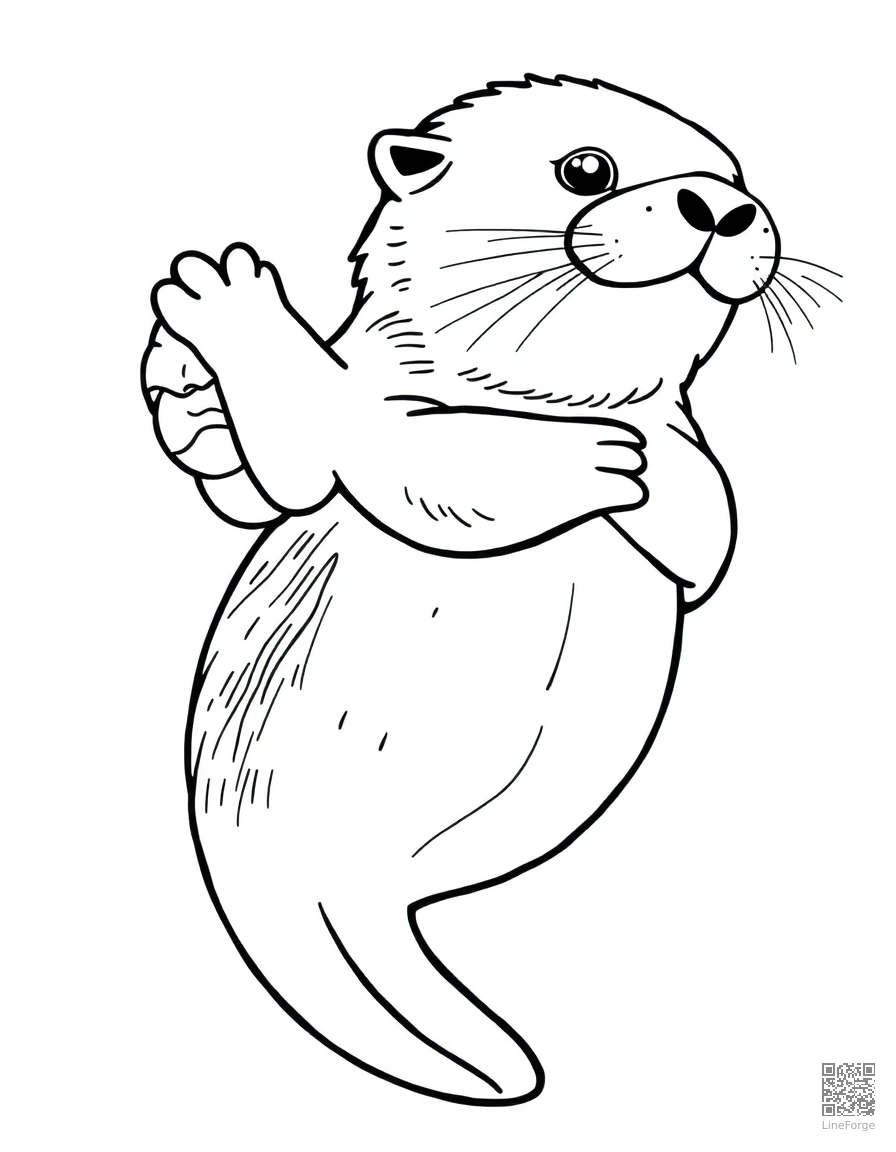 sea otter floating on its back with a shell coloring page Contour style - free printable