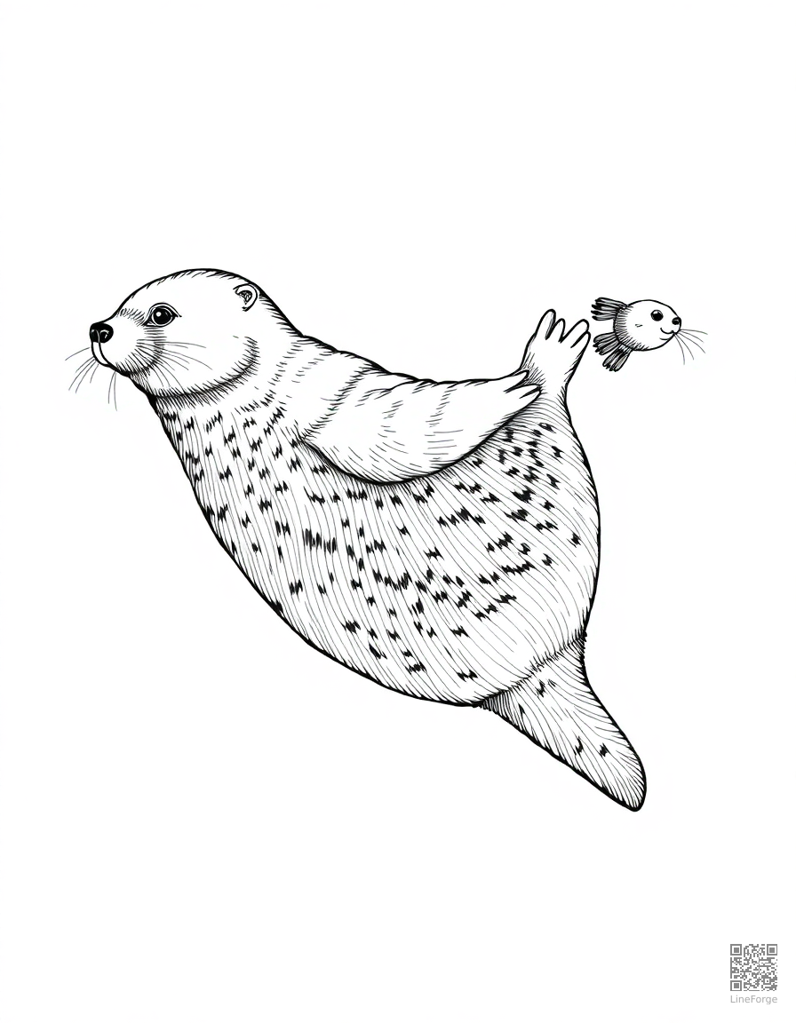 sea otter floating on its back with a shell coloring page Crosshatch style - free printable
