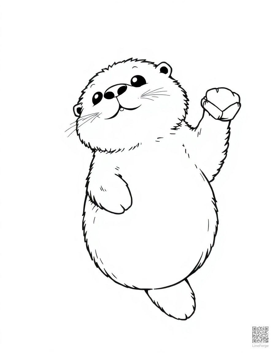 sea otter floating on its back with a shell coloring page Manga style - free printable