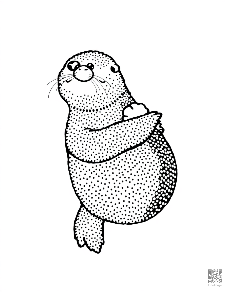sea otter floating on its back with a shell coloring page Stipple style - free printable