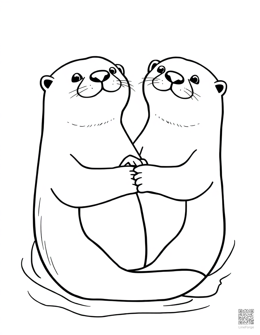 Free sea otter holding hands while floating coloring page in contour style — printable line art