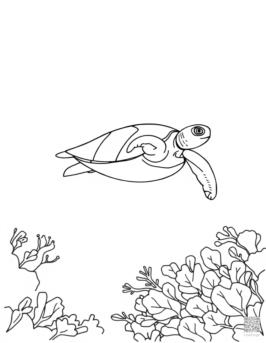 sea turtle swimming over a coral reef coloring page Minimal style - free printable