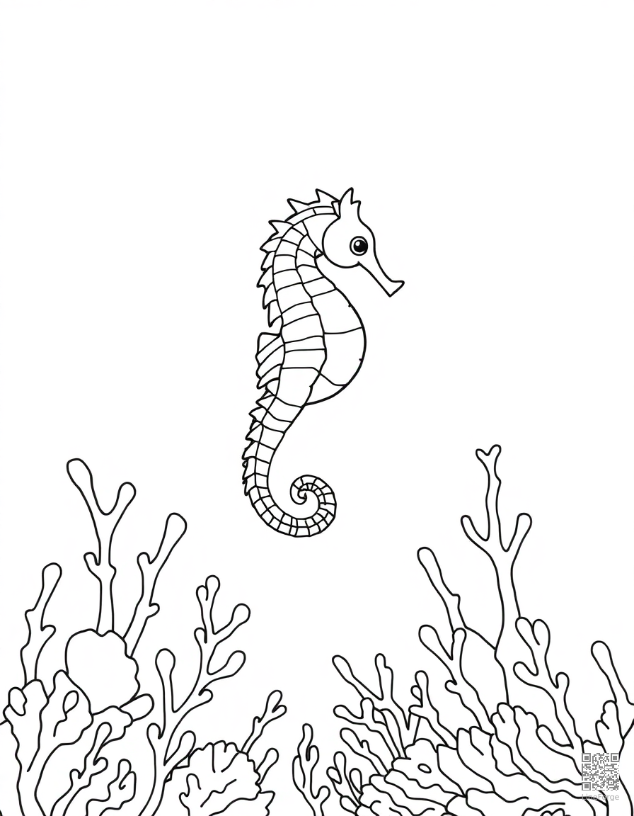 seahorse floating in an underwater coral garden coloring page Minimal style - free printable