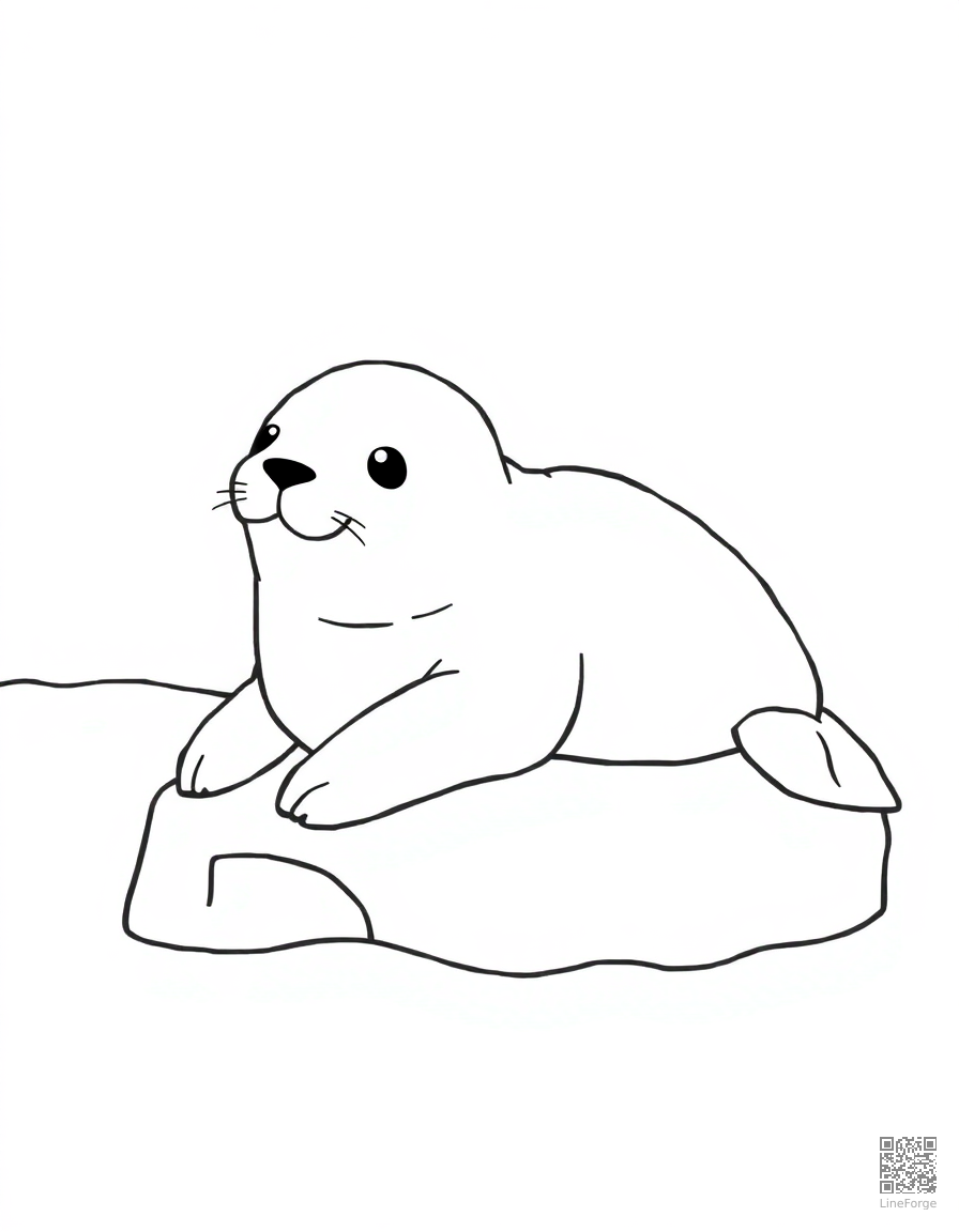 seal pup resting on an ice floe coloring page Contour style - free printable