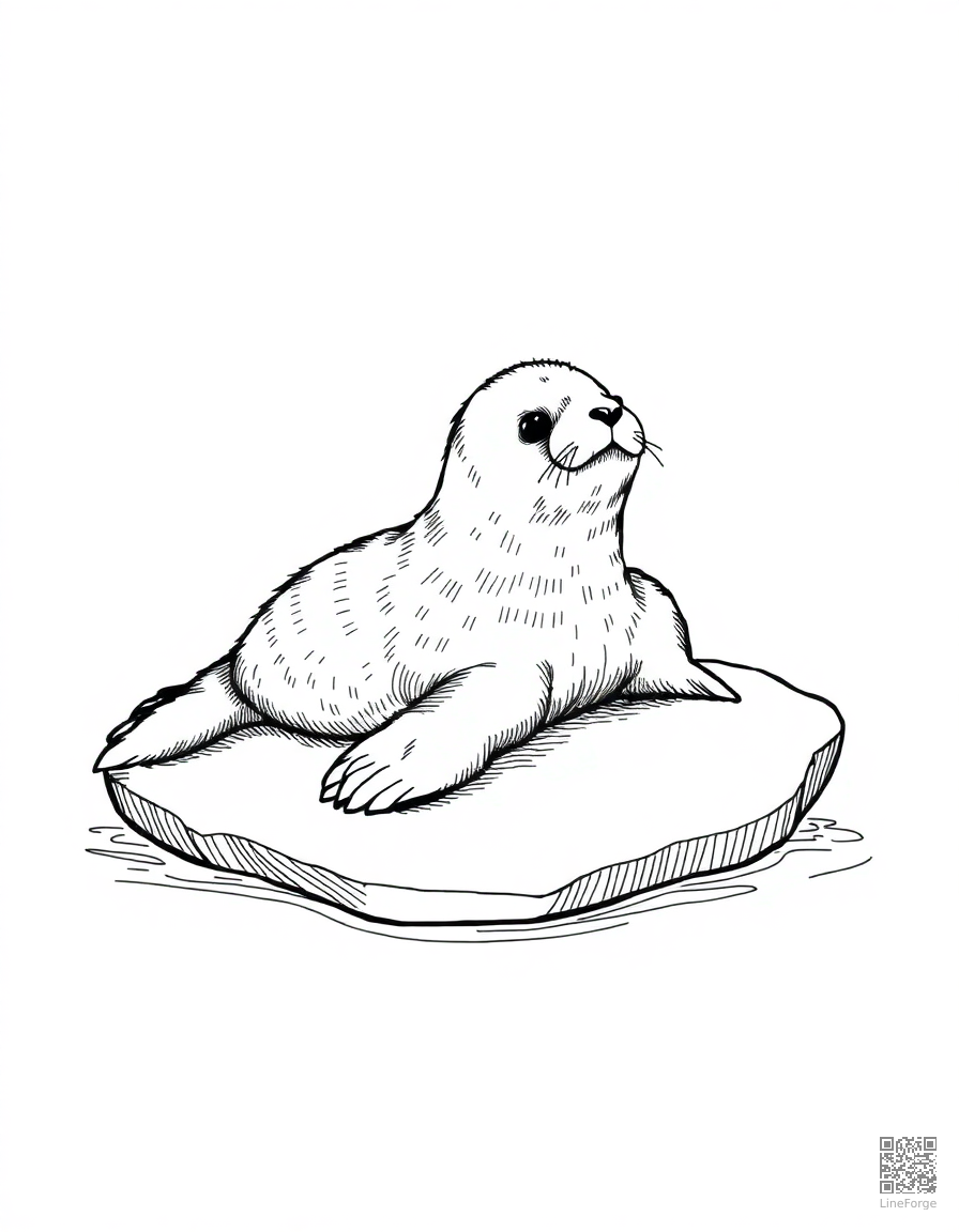 seal pup resting on an ice floe coloring page Crosshatch style - free printable