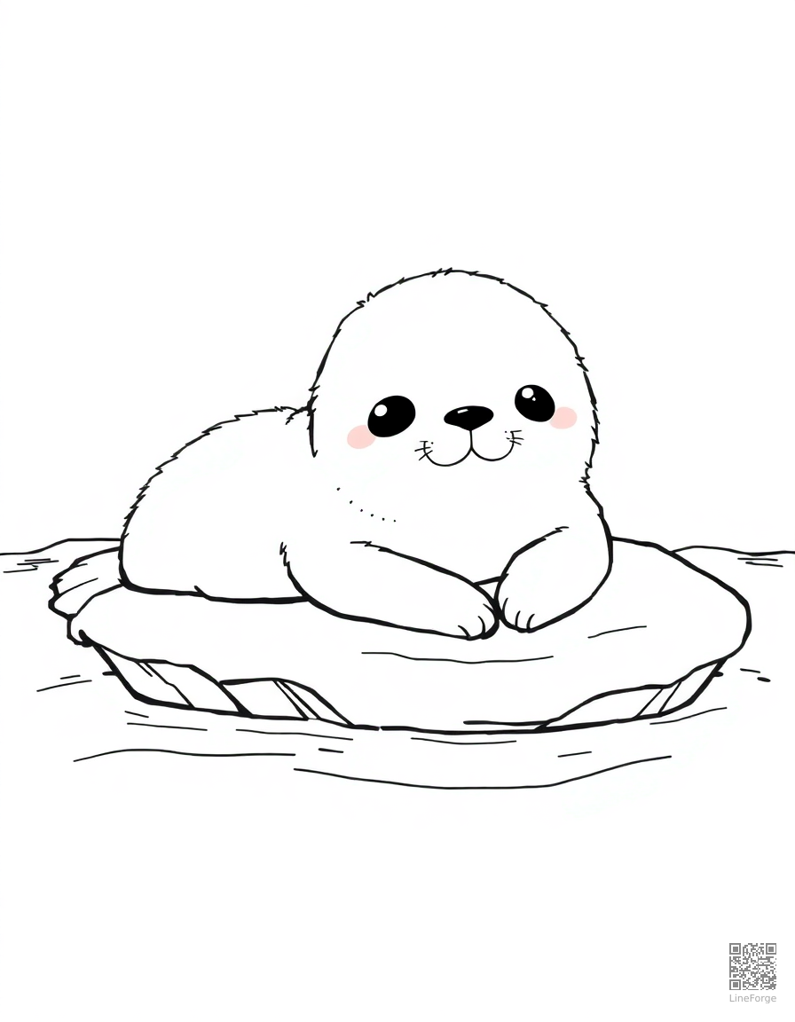seal pup resting on an ice floe coloring page Manga style - free printable