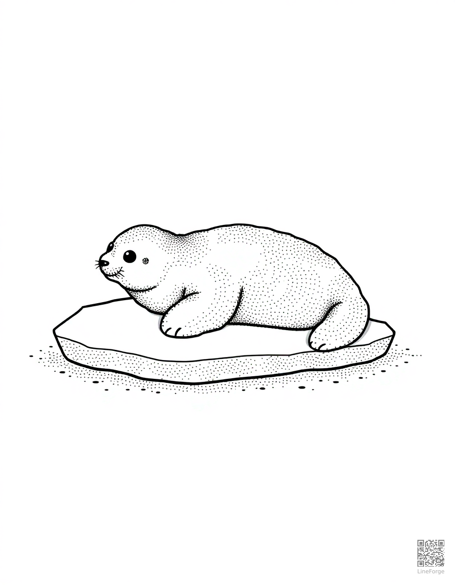 seal pup resting on an ice floe coloring page Stipple style - free printable