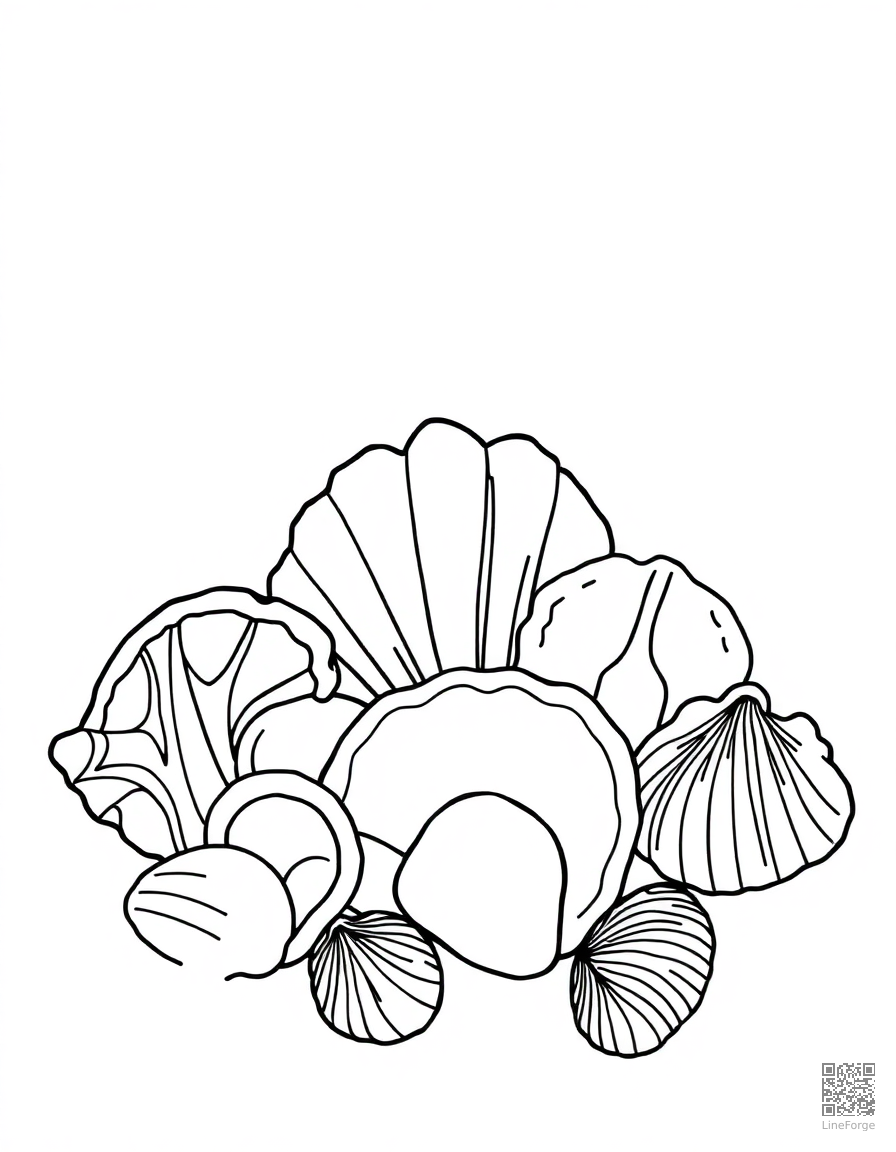 seashell collection on the beach coloring page Contour style - free printable
