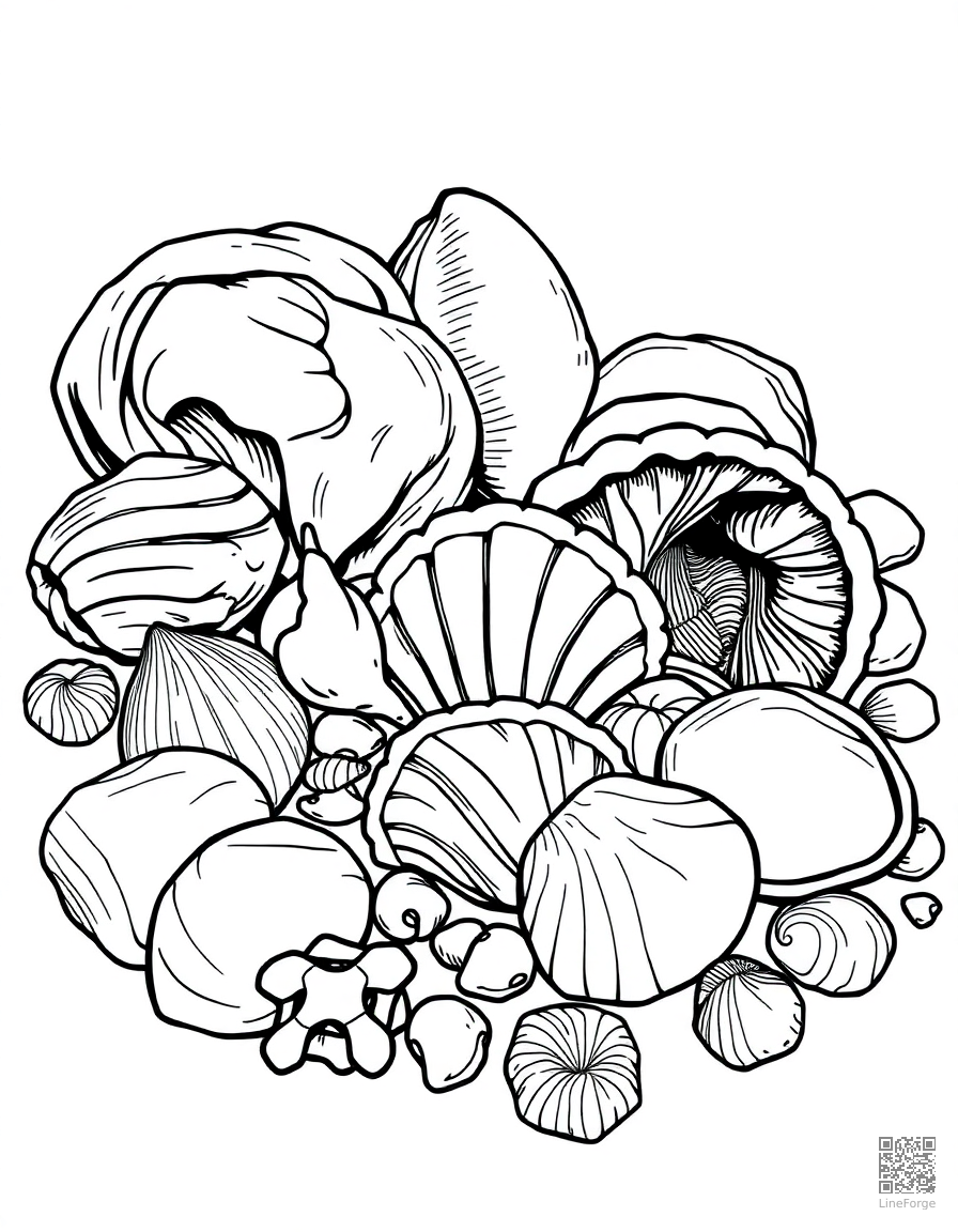 seashell collection on the beach coloring page Manga style - free printable