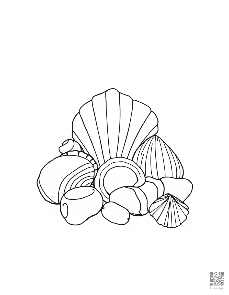 seashell collection on the beach coloring page Minimal style - free printable