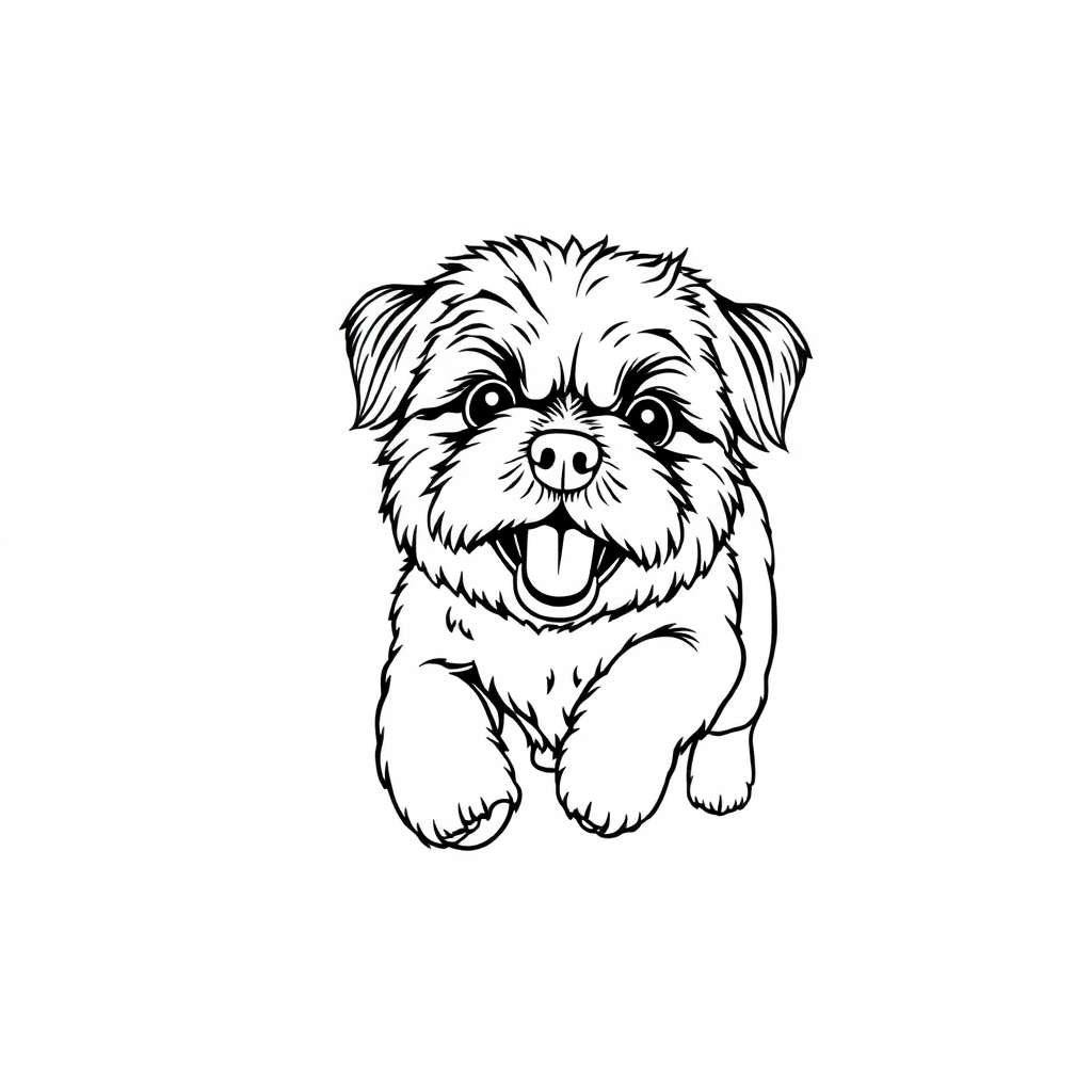 Shih Tzu dog — playing and running, energetic and joyful coloring page Contour style - free printable