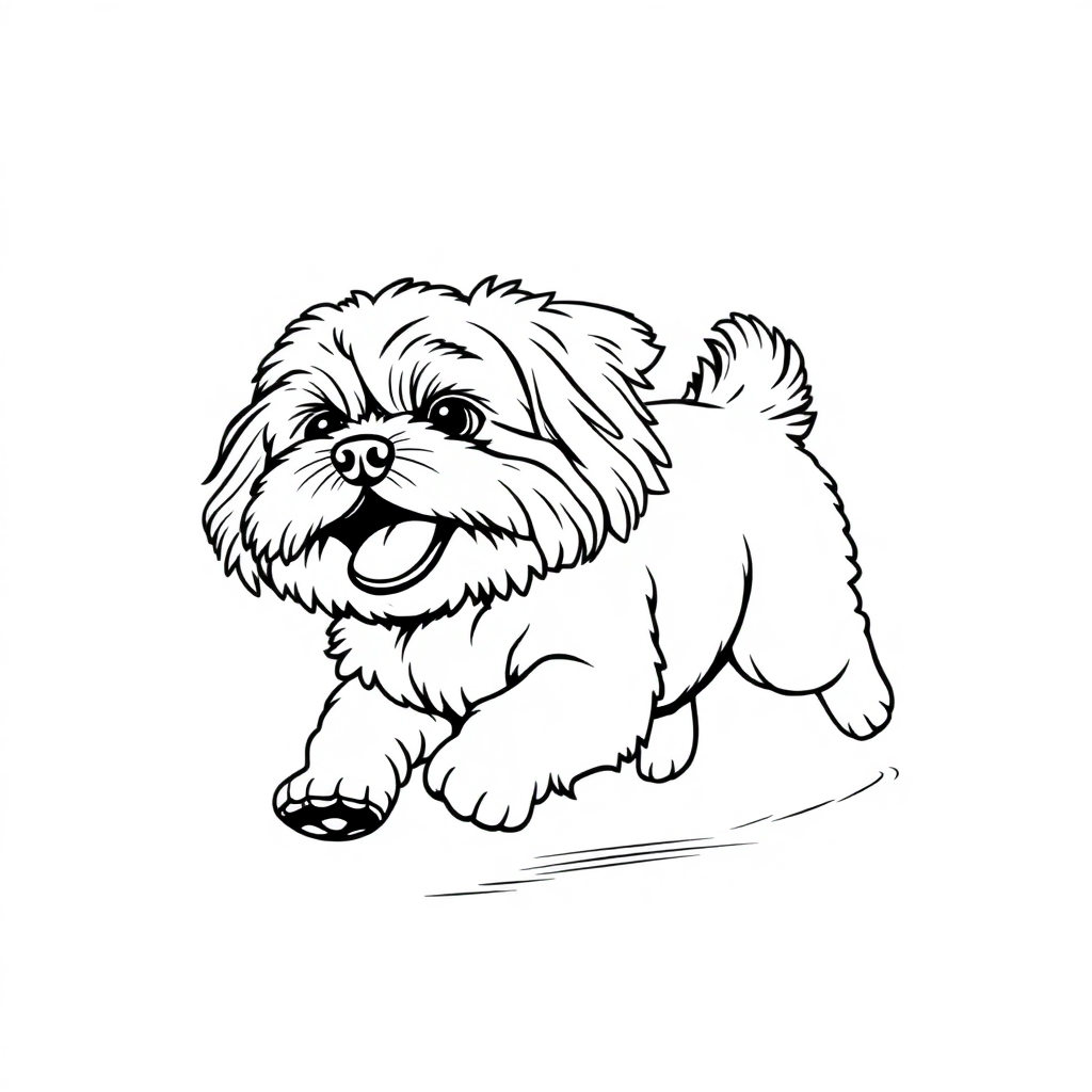 Shih Tzu dog — playing and running, energetic and joyful coloring page Minimal style - free printable