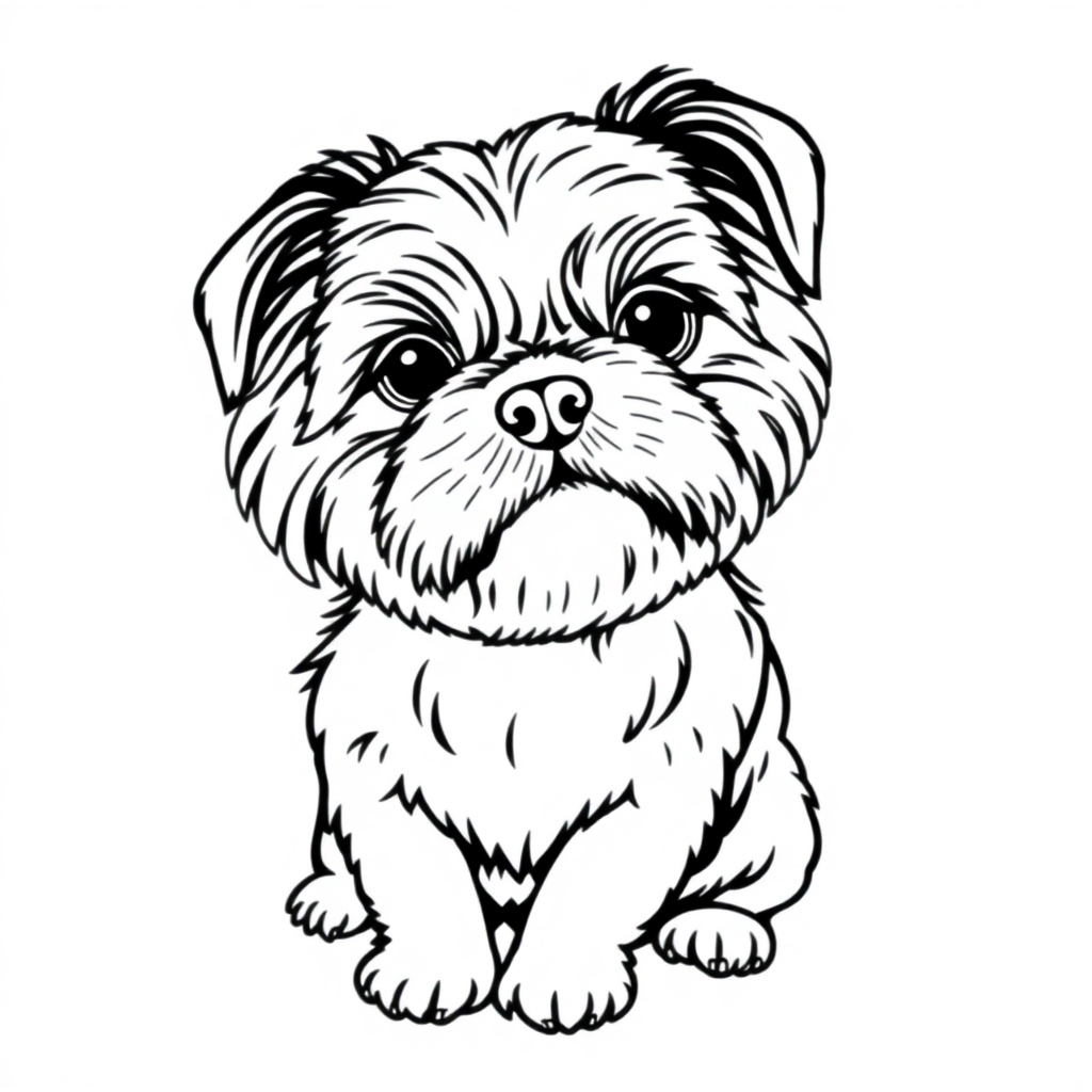 Shih Tzu dog — sitting portrait, looking at viewer, friendly expression coloring page Minimal style free printable