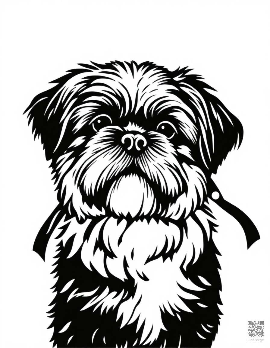 Free shih tzu with ribbons in its hair coloring page in woodcut style — printable line art