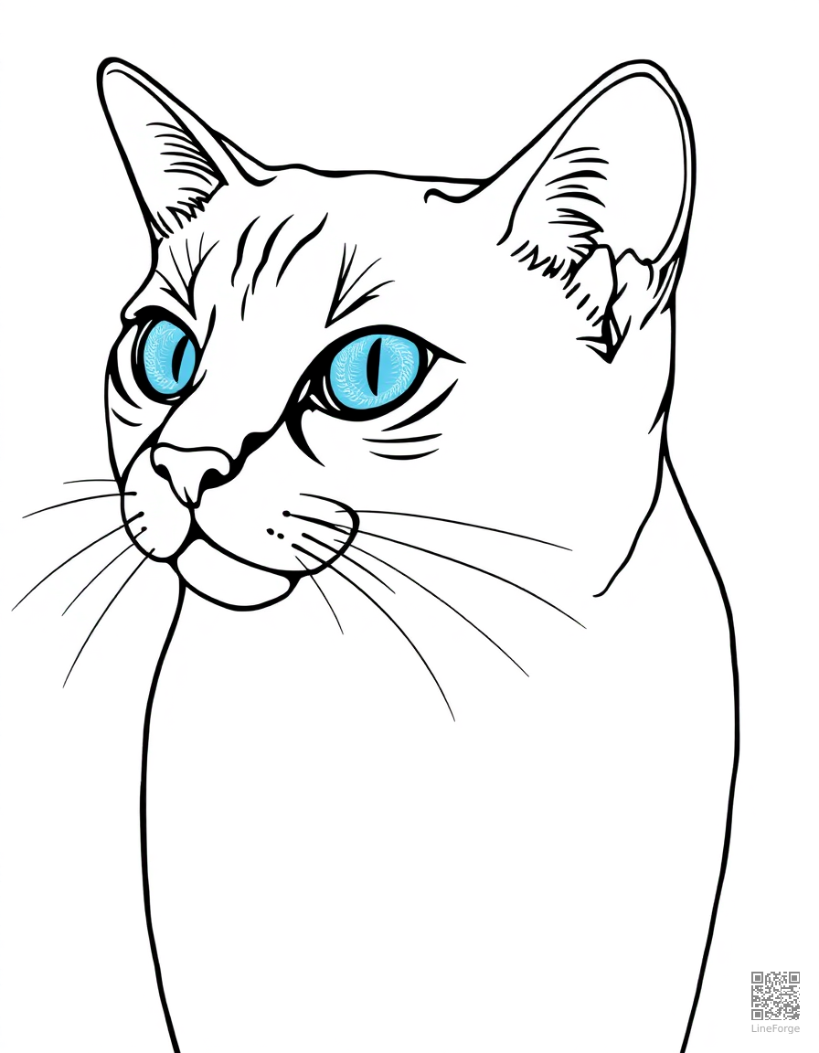 Siamese cat with blue eyes coloring page Contour style - free printable