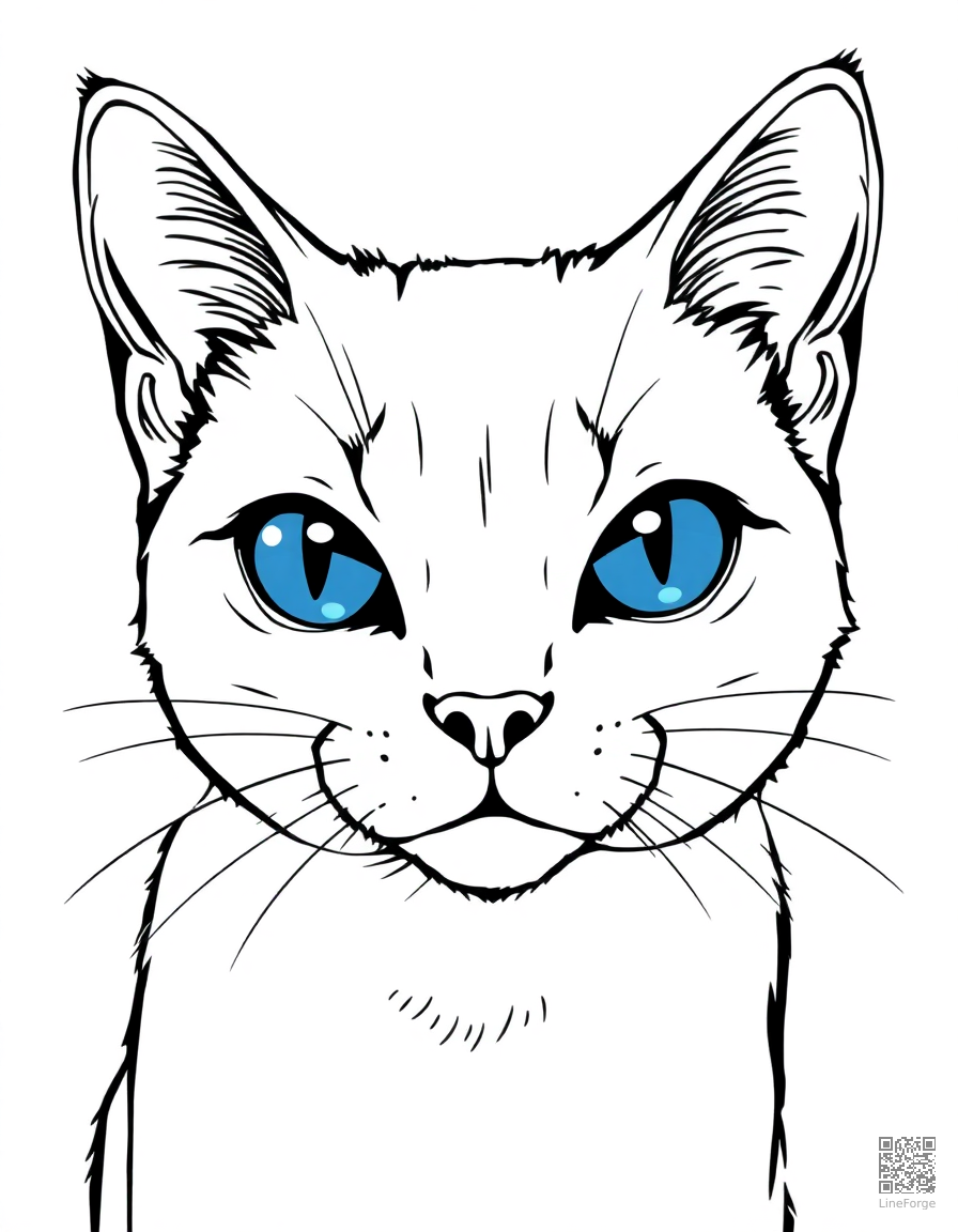 Siamese cat with blue eyes coloring page Manga style - free printable