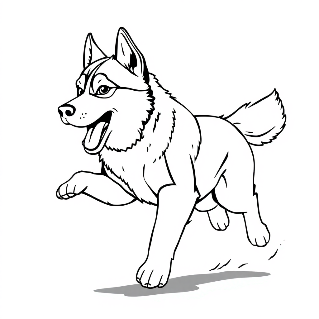 Siberian Husky dog — playing and running, energetic and joyful coloring page Contour style - free printable
