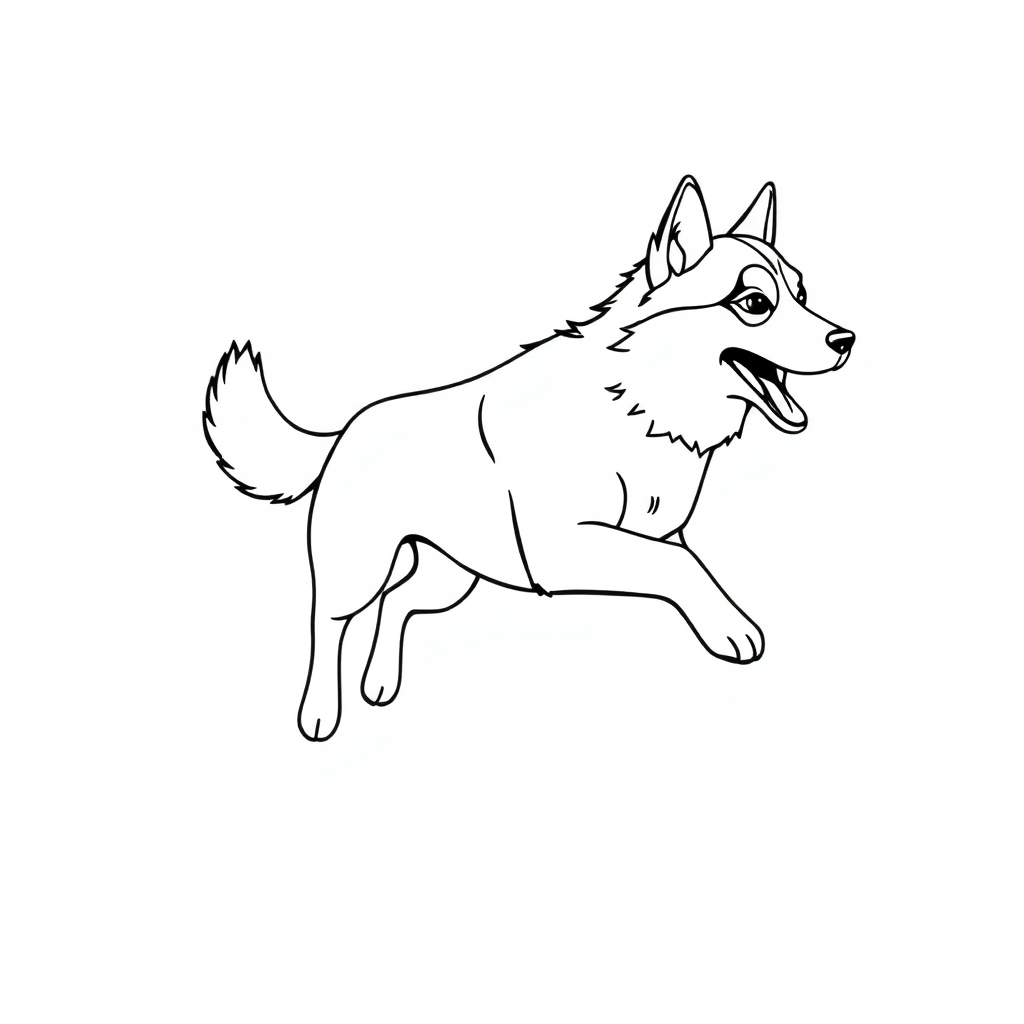 Siberian Husky dog — playing and running, energetic and joyful coloring page Minimal style - free printable