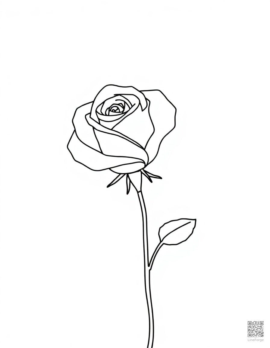 single red rose with dewdrops coloring page Minimal style - free printable
