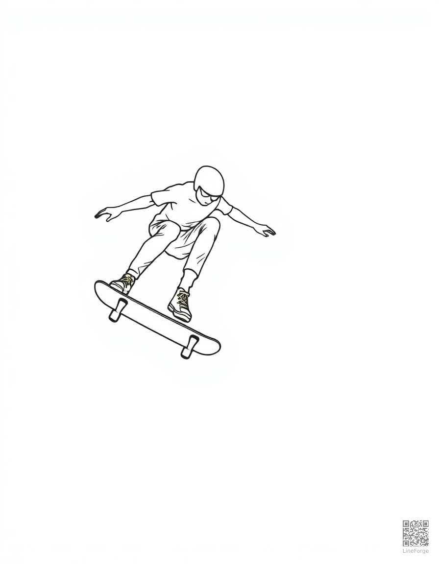 skateboarder doing a kickflip coloring page Minimal style - free printable
