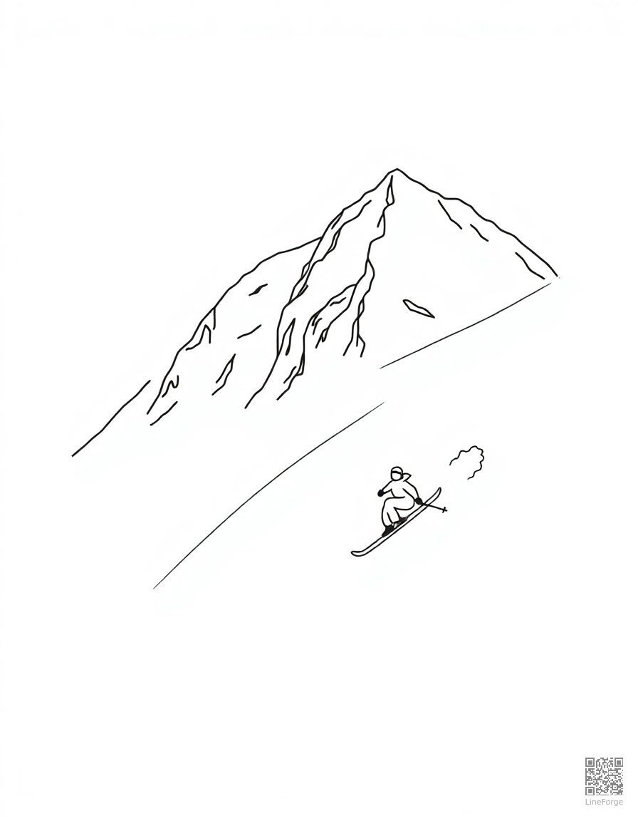 skiing down a mountain slope coloring page Minimal style - free printable