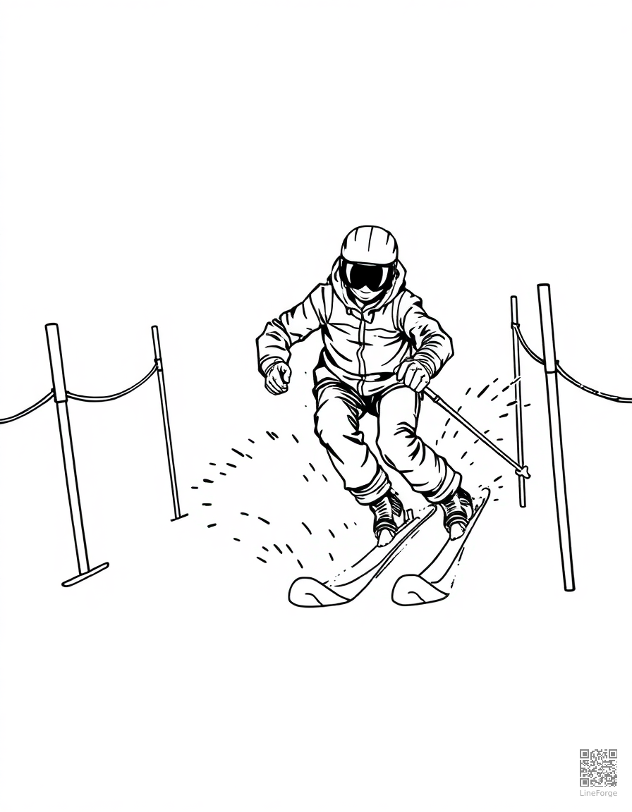 skiing downhill through gates coloring page Manga style - free printable
