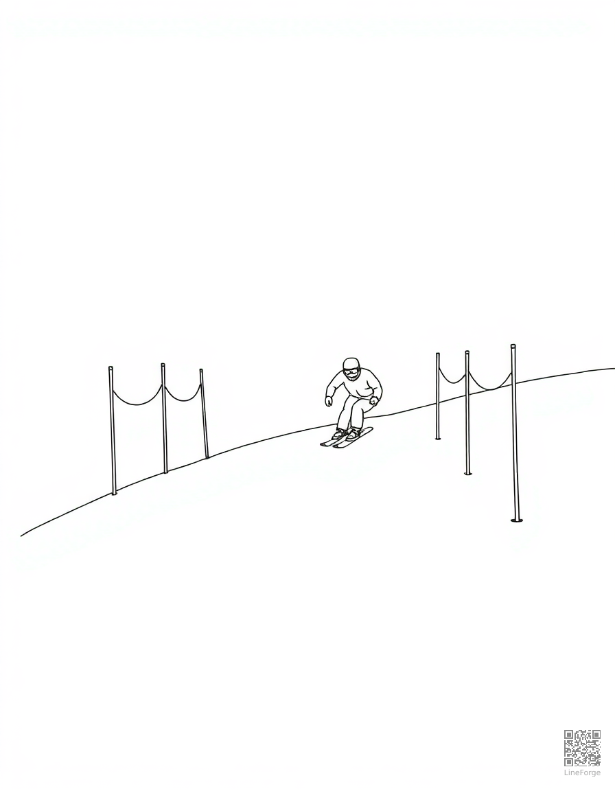 skiing downhill through gates coloring page Minimal style - free printable