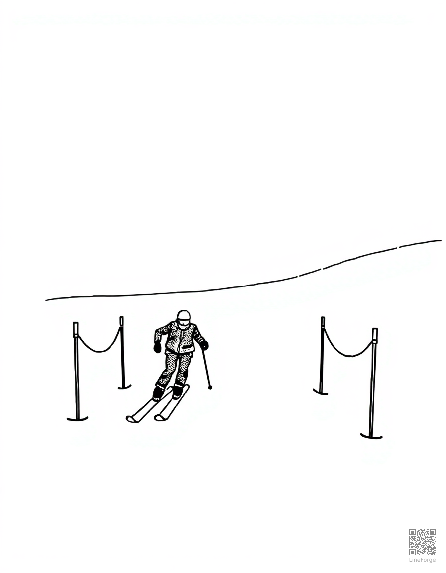 skiing downhill through gates coloring page Stipple style - free printable