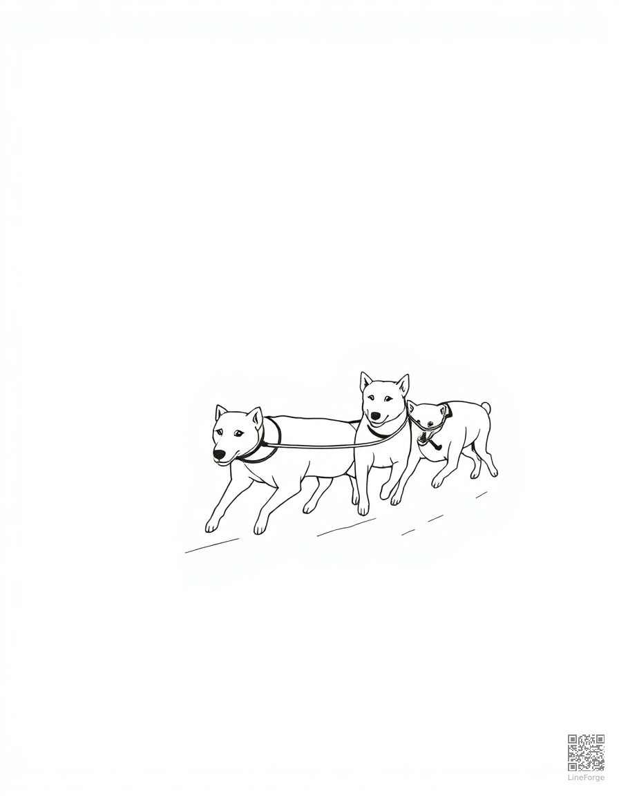 sled dog team running through snow coloring page Minimal style - free printable