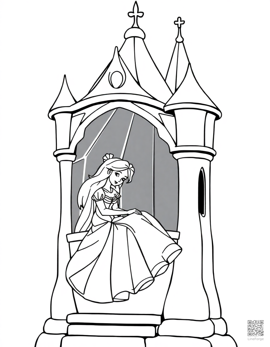 sleeping beauty in her tower coloring page Contour style - free printable