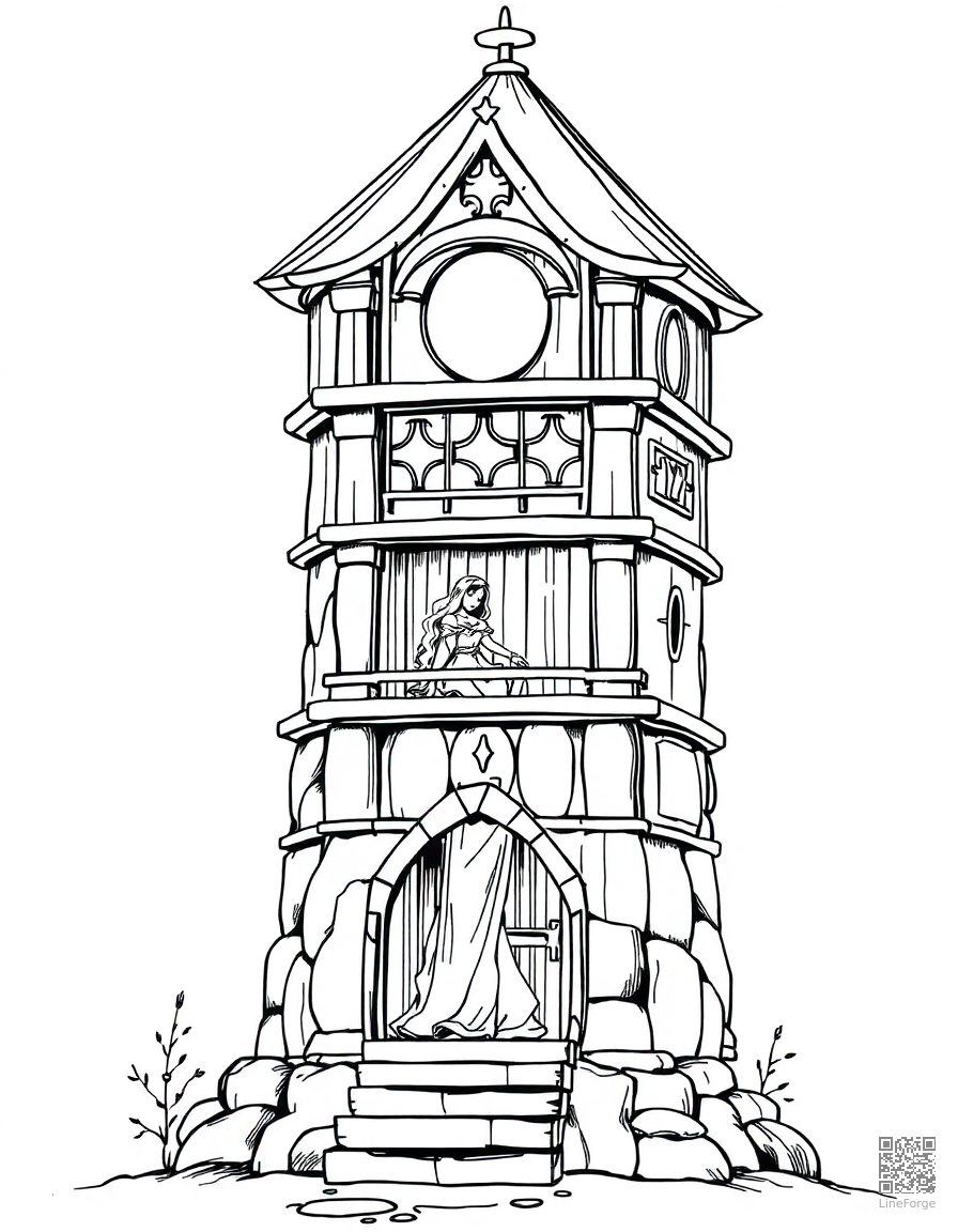 sleeping beauty in her tower coloring page Manga style - free printable