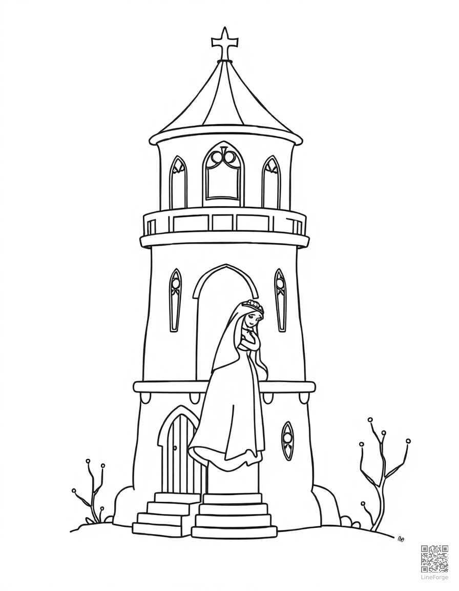 sleeping beauty in her tower coloring page Minimal style - free printable