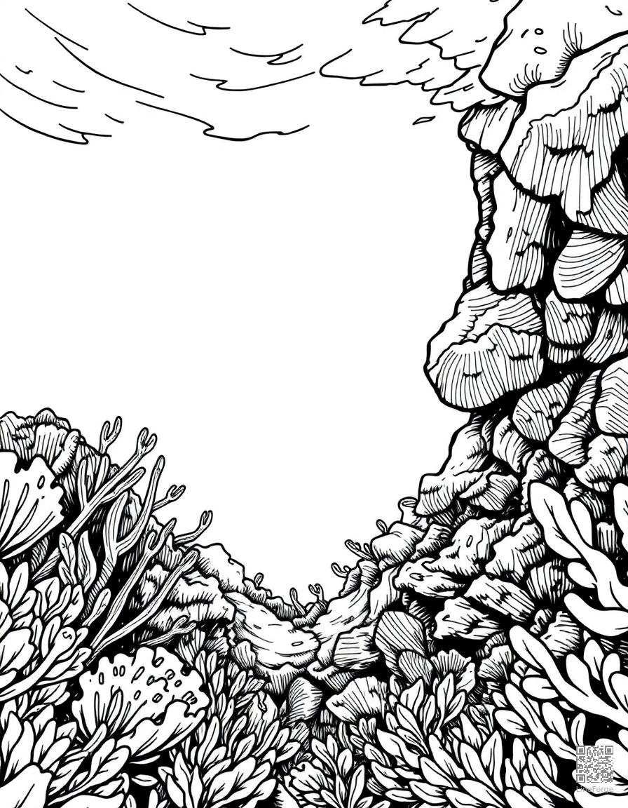 snorkeling in a tropical reef coloring page Crosshatch style - free printable