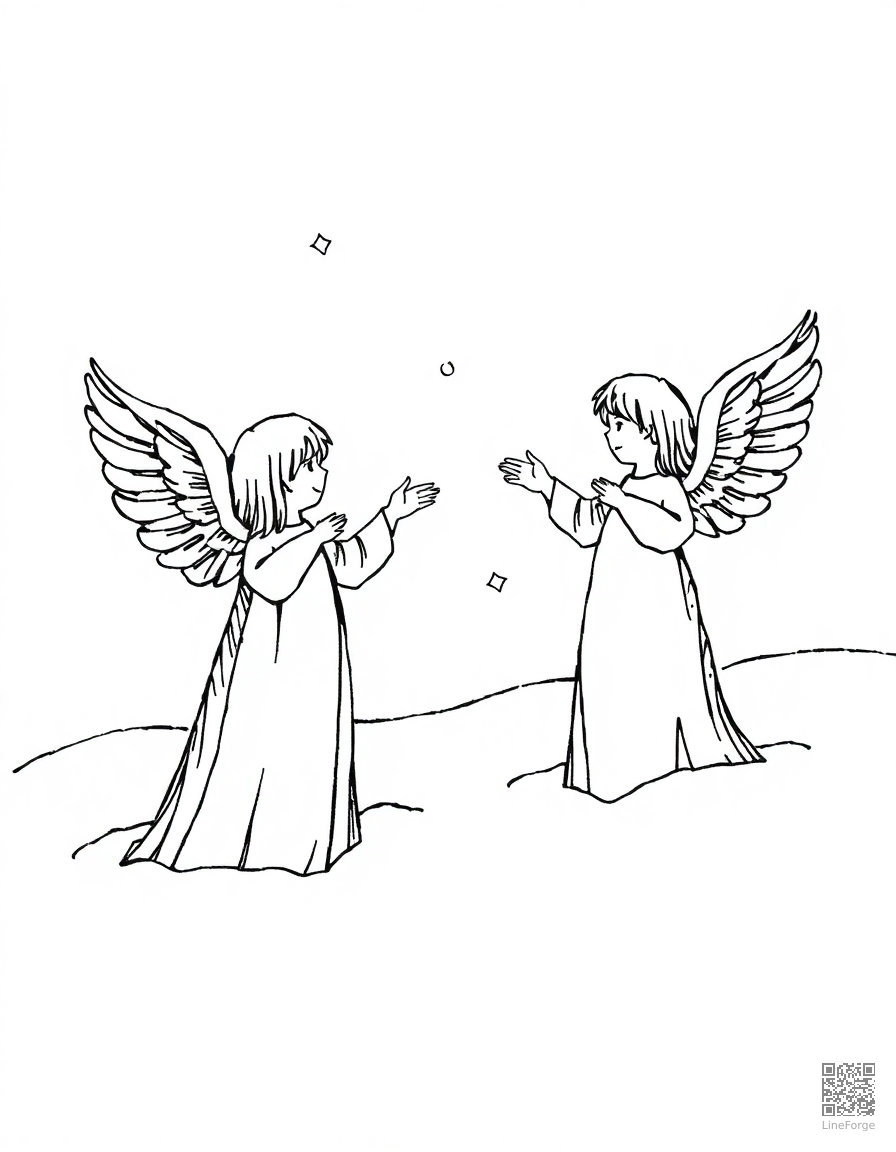 snow angels in fresh powder coloring page Crosshatch style - free printable