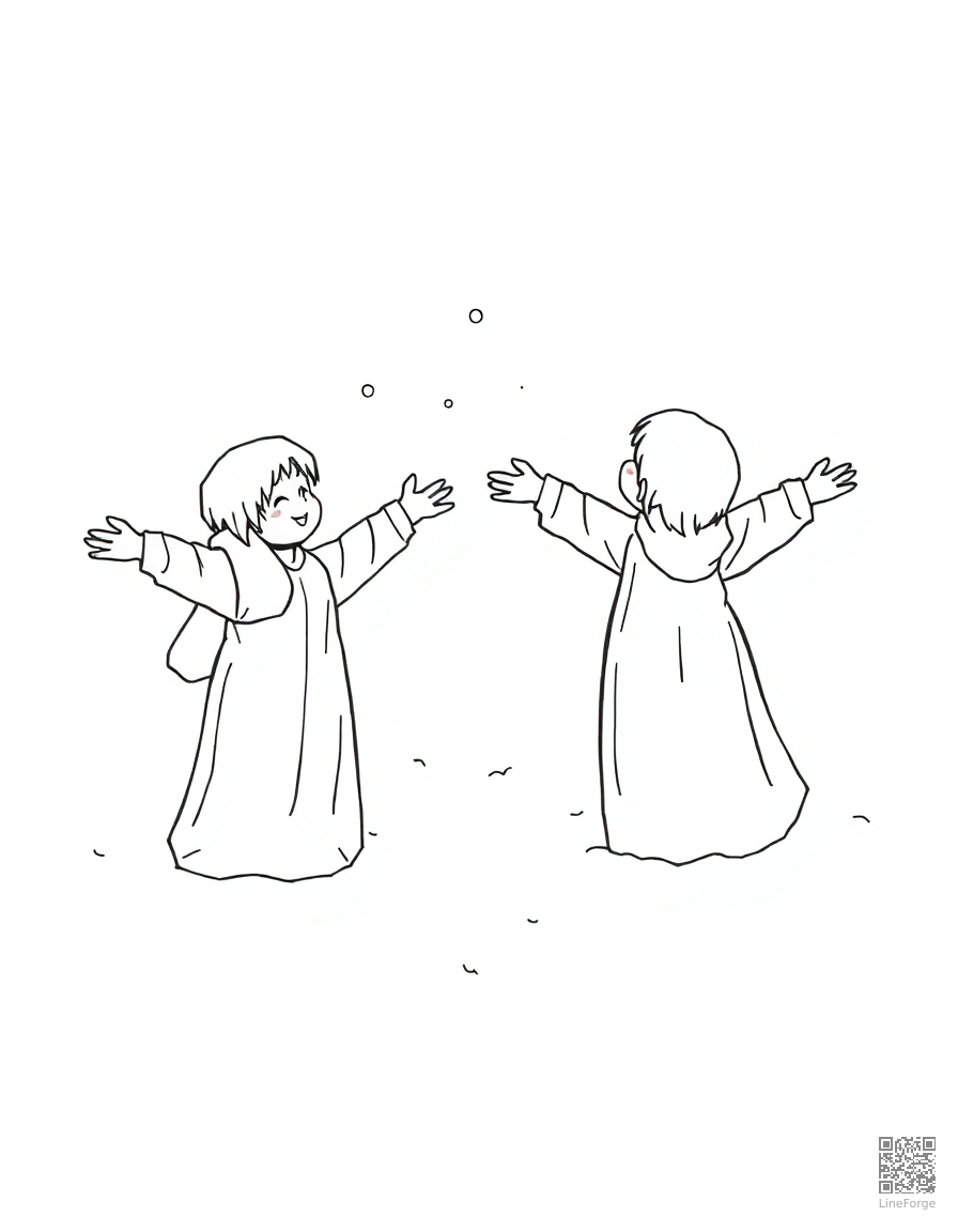 snow angels in fresh powder coloring page Manga style - free printable