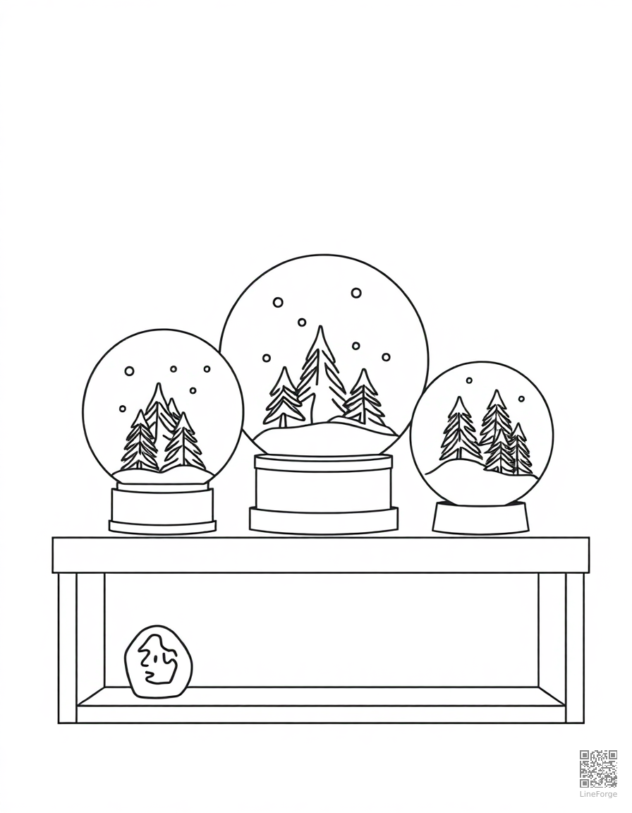 snow globe collection on a shelf coloring page Minimal style - free printable