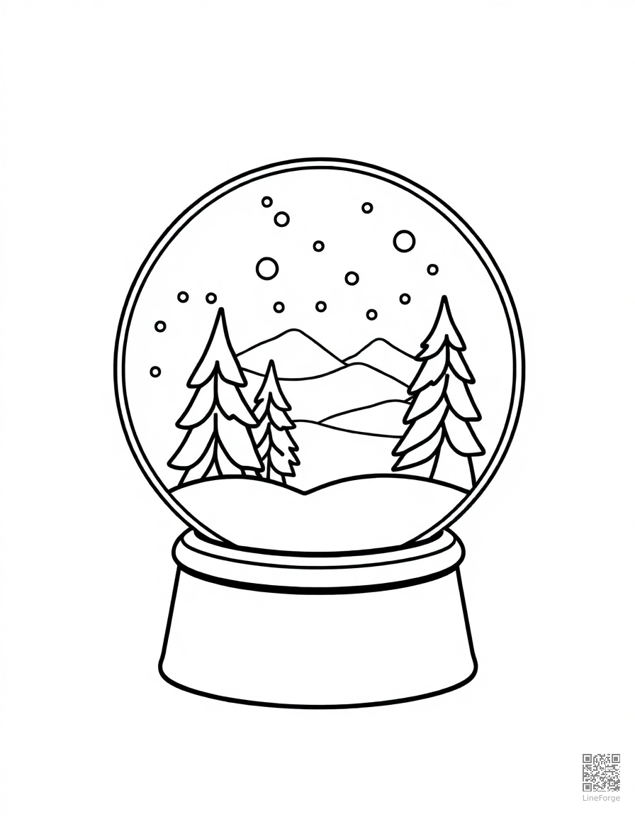 snow globe with a winter scene inside coloring page Contour style - free printable