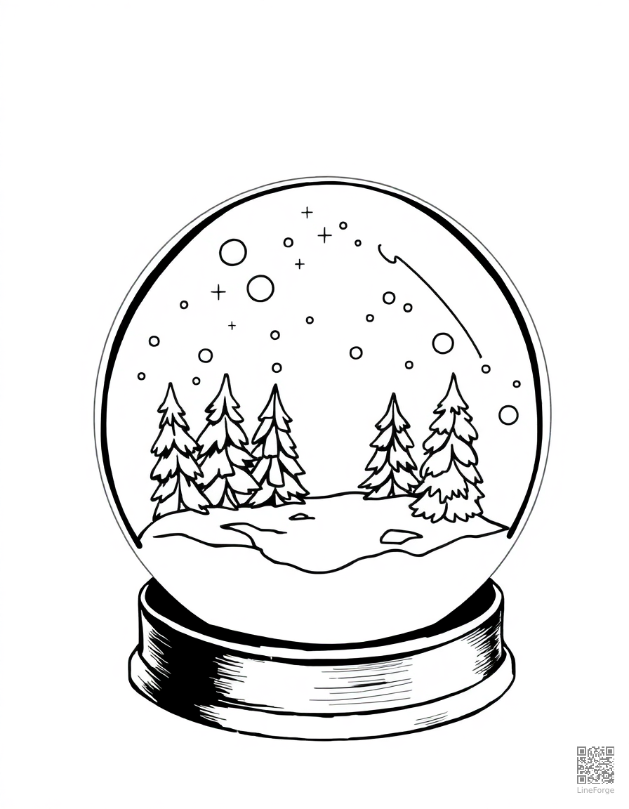 snow globe with a winter scene inside coloring page Manga style - free printable