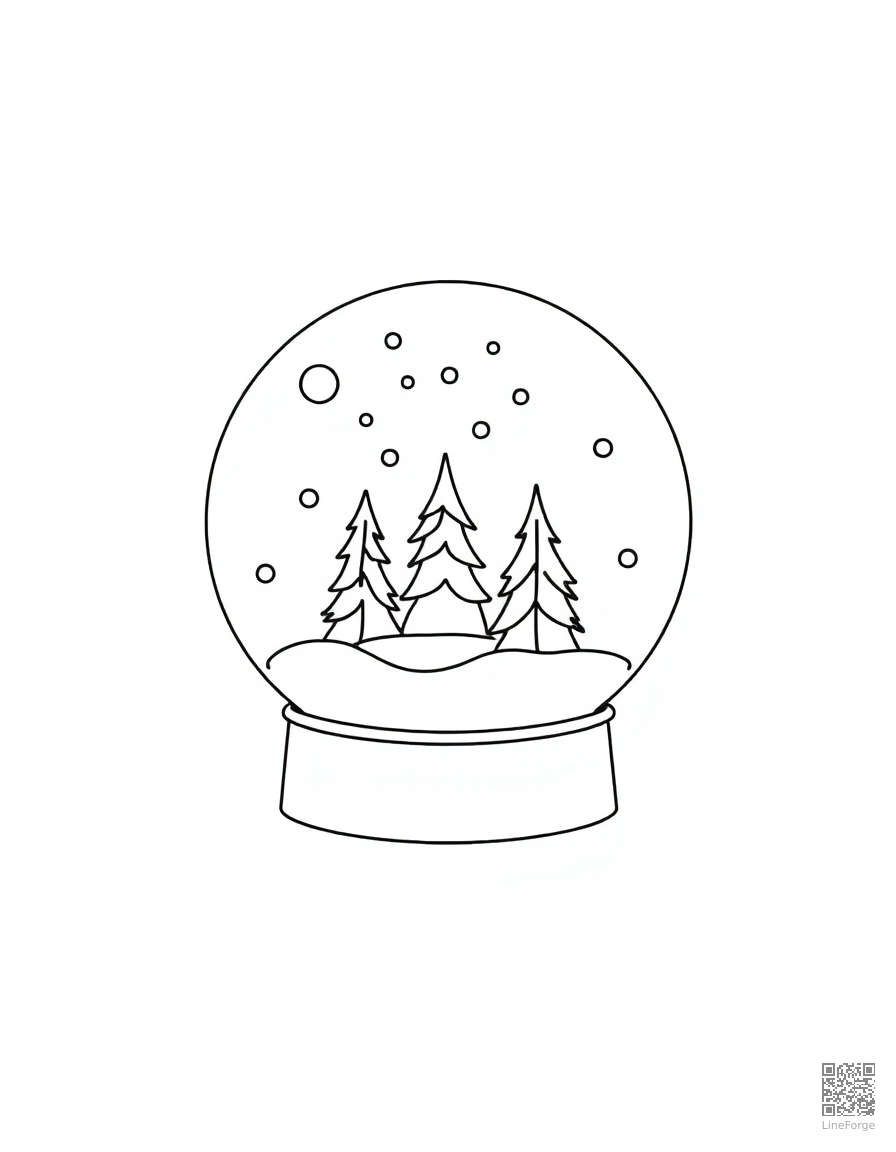 snow globe with a winter scene inside coloring page Minimal style - free printable