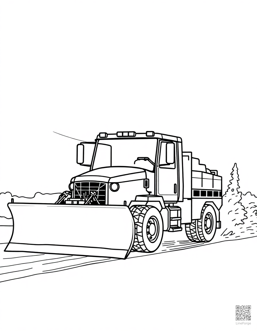 snow plow clearing a road in winter coloring page Contour style - free printable