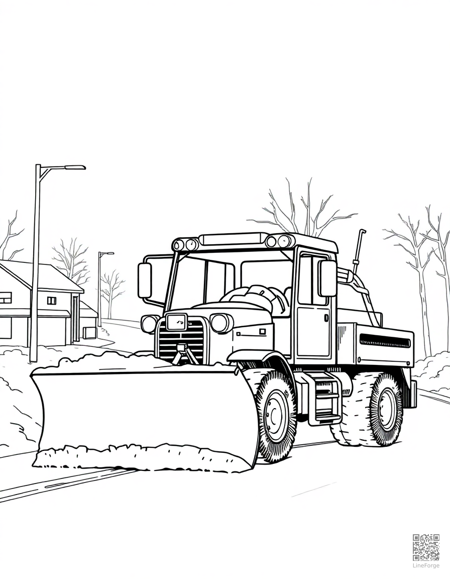 snow plow clearing a road in winter coloring page Manga style - free printable