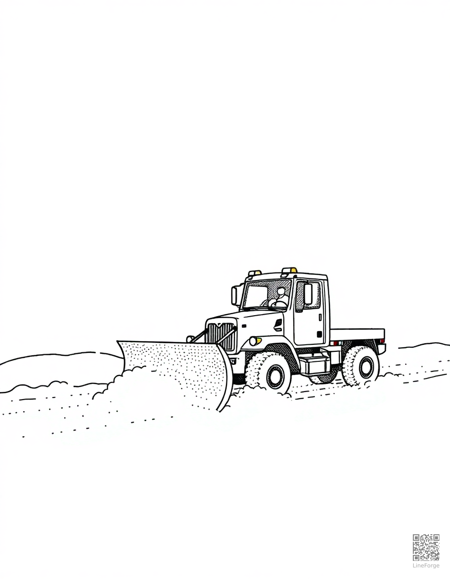 snow plow clearing a road in winter coloring page Stipple style - free printable
