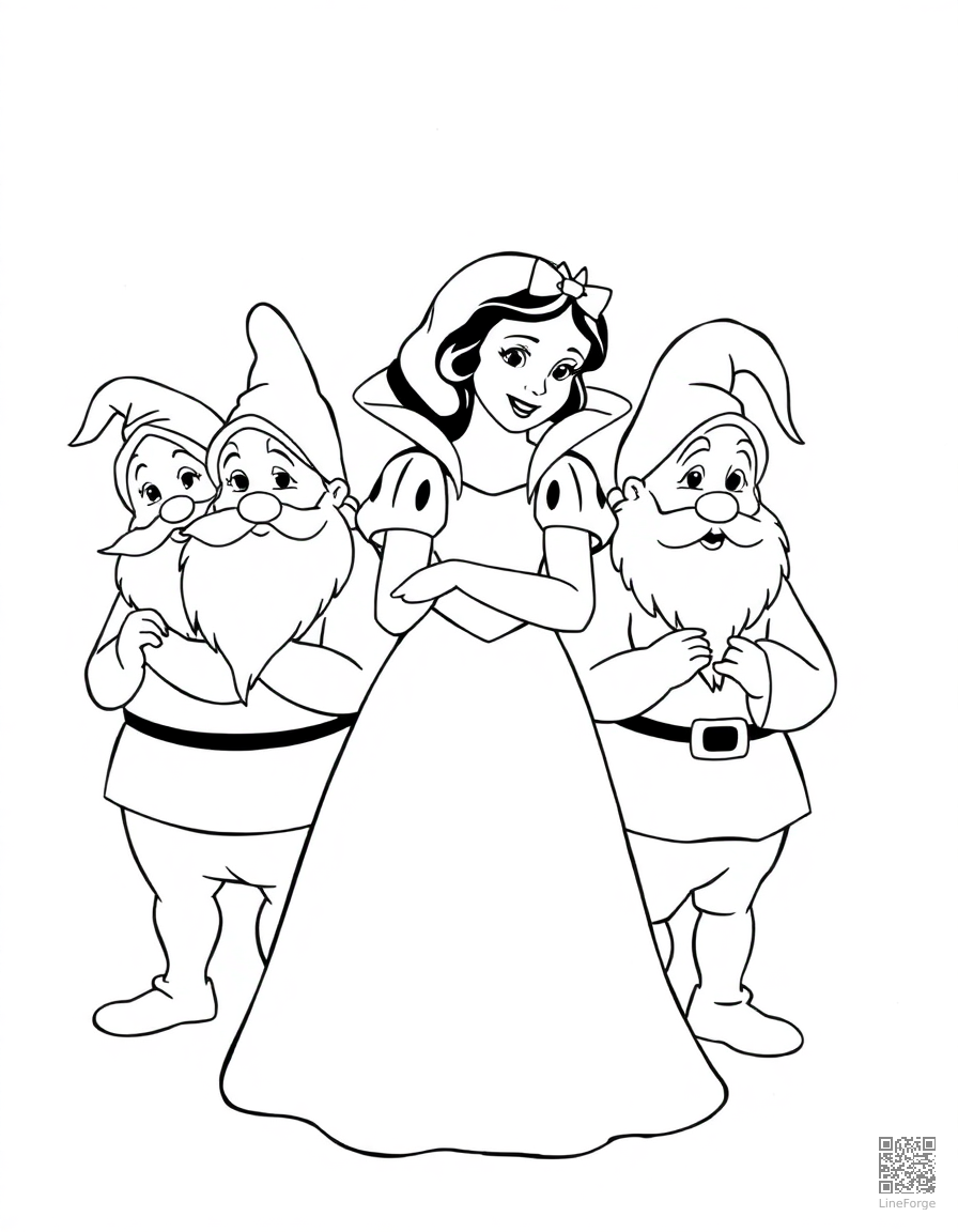 snow white with the seven dwarfs coloring page Minimal style - free printable