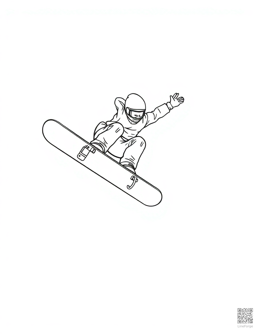 snowboarder doing a trick in the air coloring page Contour style - free printable