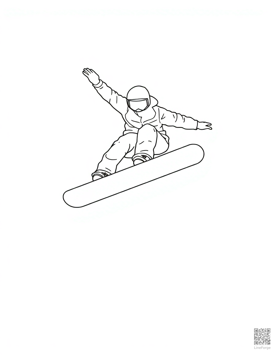 snowboarder doing a trick in the air coloring page Minimal style - free printable