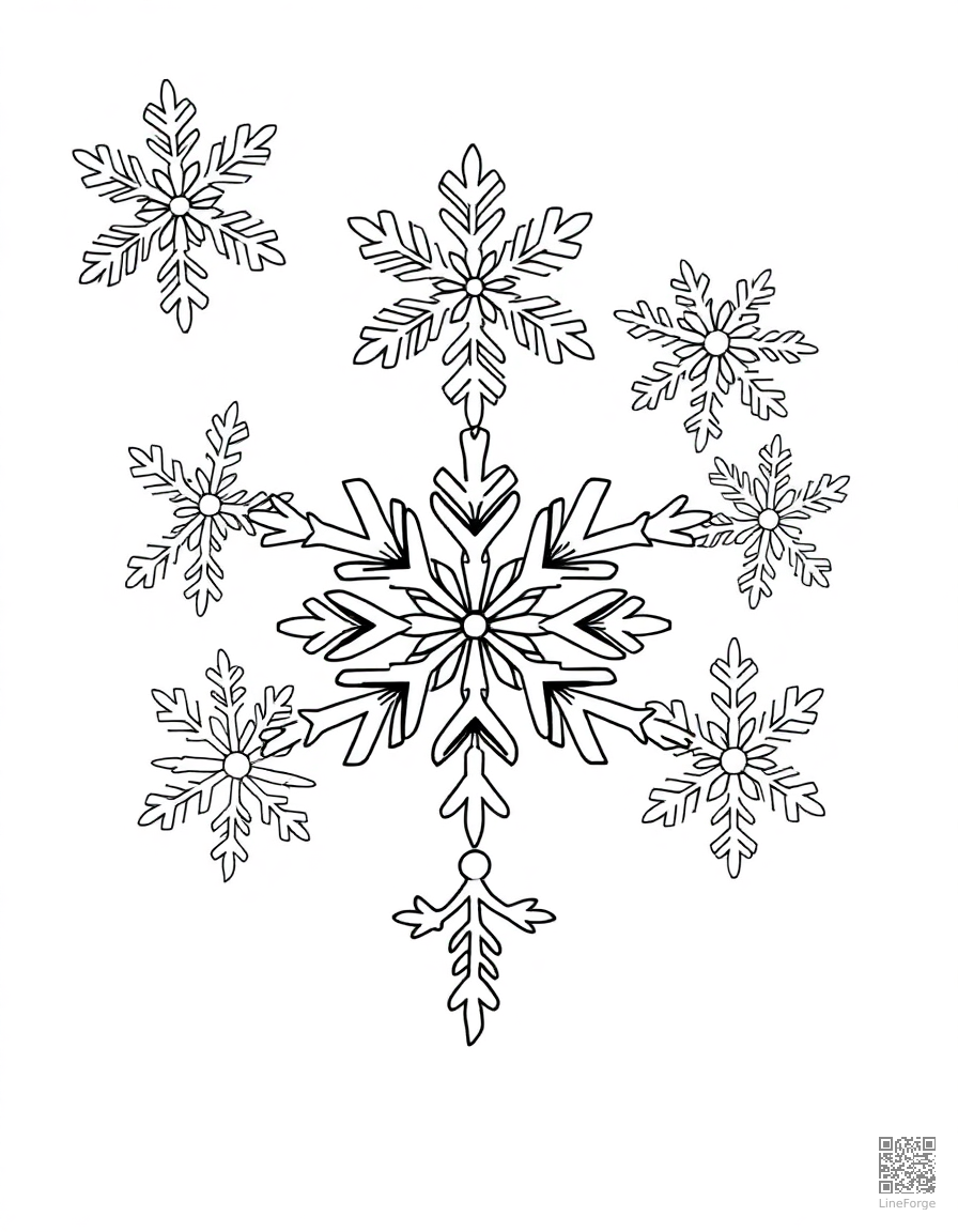 snowflake collection with unique designs coloring page Contour style - free printable