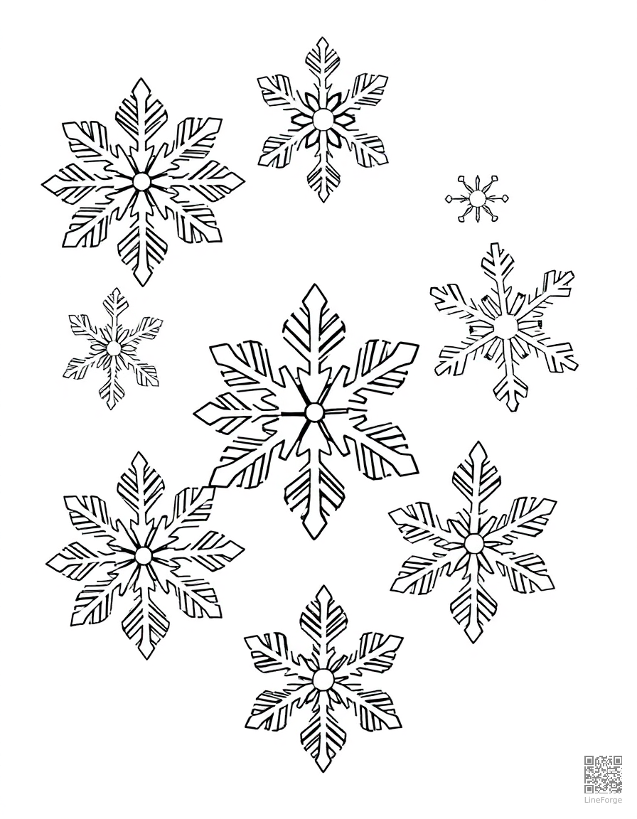 snowflake collection with unique designs coloring page Manga style - free printable