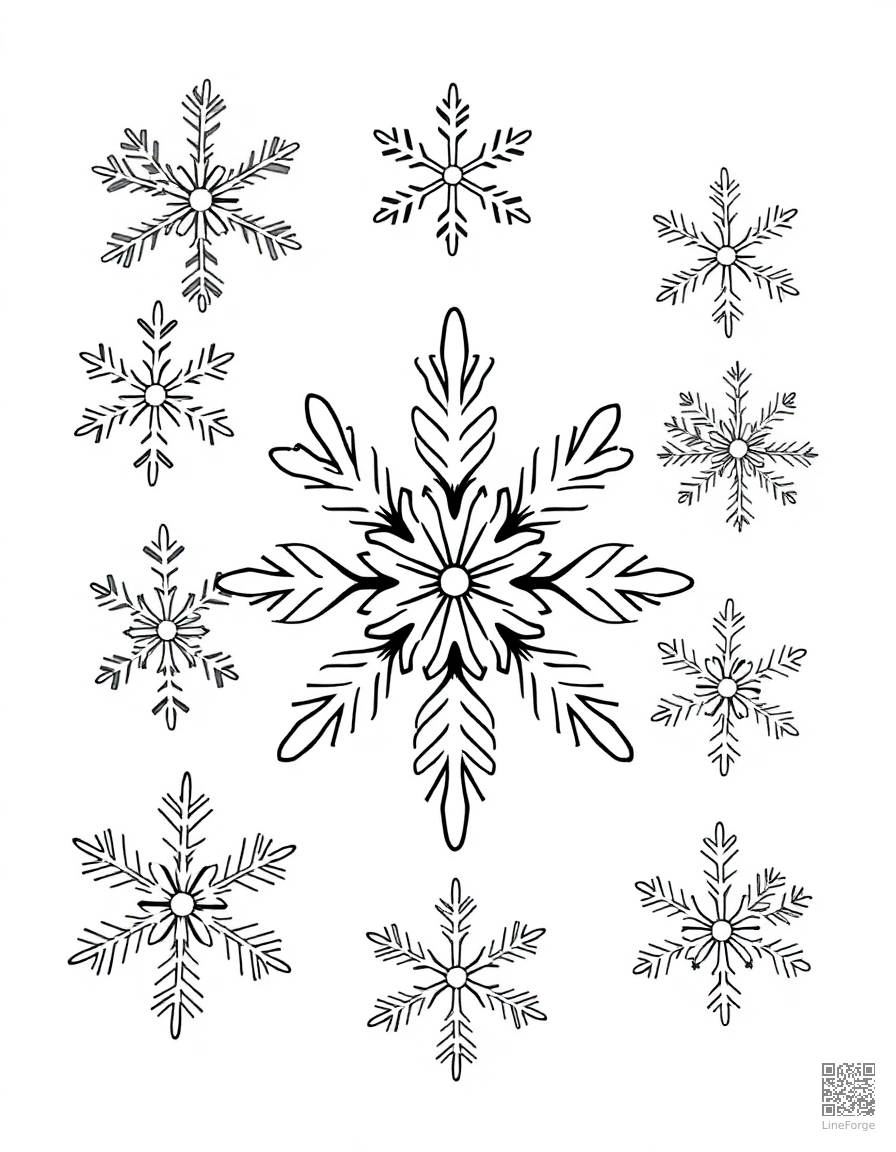 snowflake collection with unique designs coloring page Minimal style - free printable